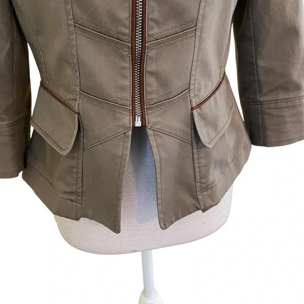 White House Black Market Olive Green Military Style Fitted Jacket 0